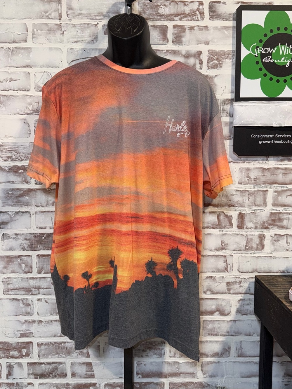 Hurley Orange and Gray Sunset Graphic Tee